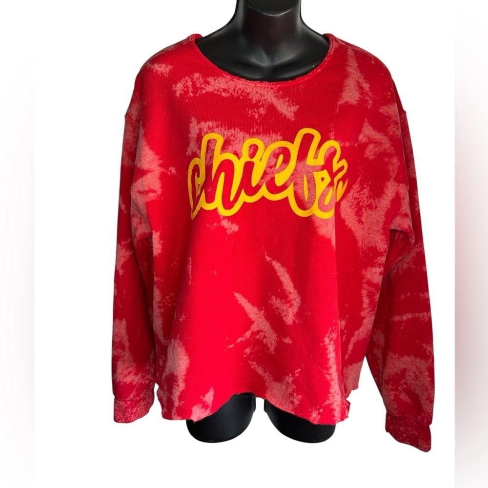 Gildan Heavy Blend Red tie-dye Kansas chiefs Sweatshirt sz M cotton blend